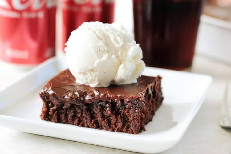 chocolate cake with a scoop of vanilla ice cream