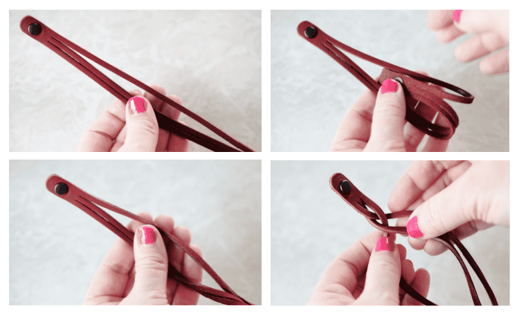 process step collage for making mystery braid bracelets in varying stages