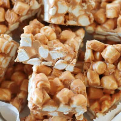 marshmallow peanut butter treats in baking sheet