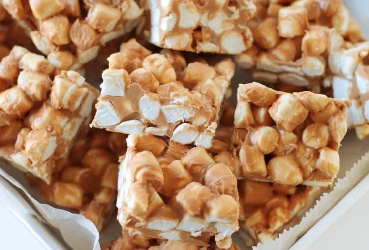 marshmallow peanut butter treats in baking sheet