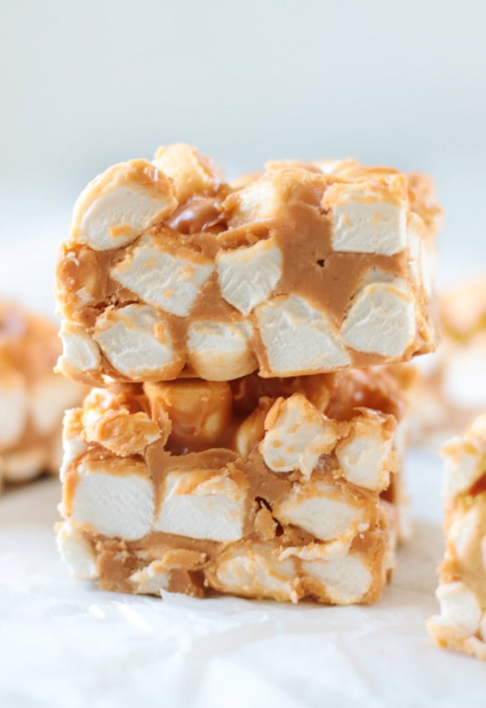 peanut butter marshmallow squares stacked