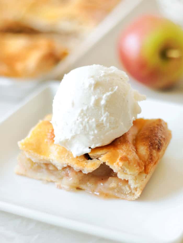 slice of apple pie with vanilla ice cream