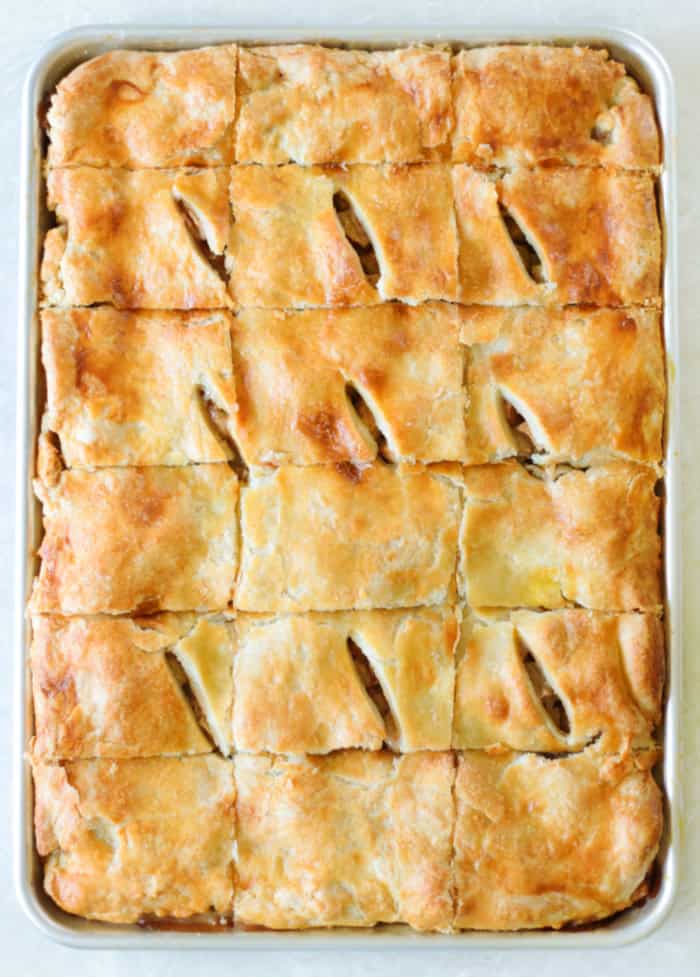 jelly roll pan of apple slab pie