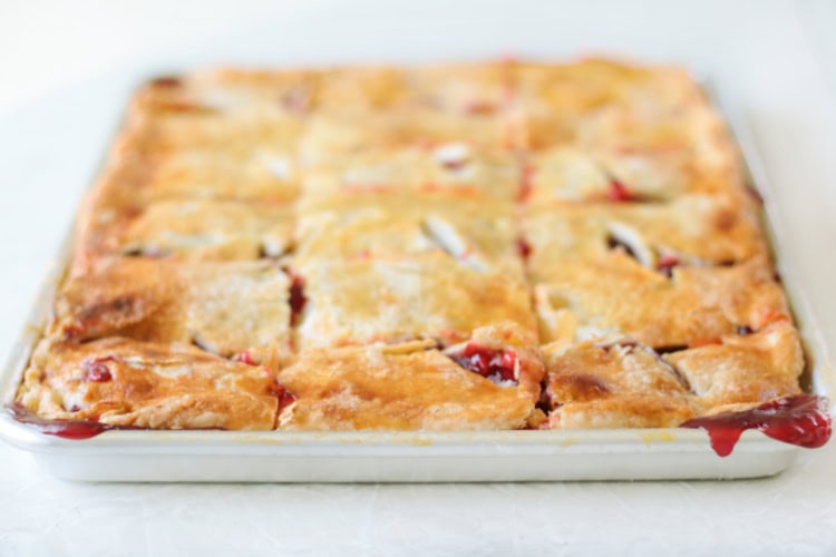 cherry slab pie in pan