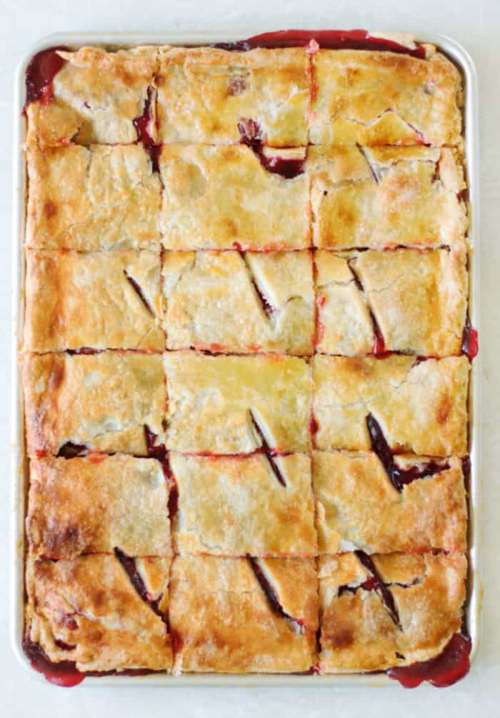 baking sheet of slab cherry pie