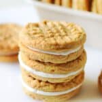 3 fluffernutter cookie sandwiches stacked