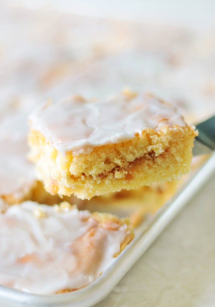 slice of cake on spatula
