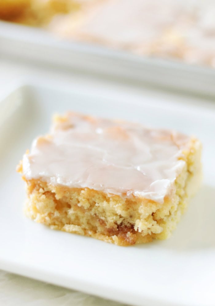 slice of honey bun sheet cake on plate