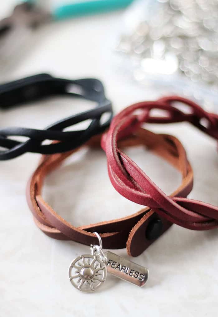 three leather bracelets
