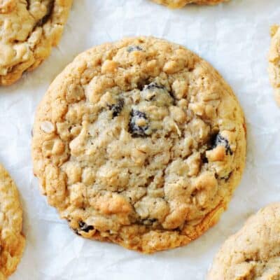 oatmeal raisin cookies on parchment paper