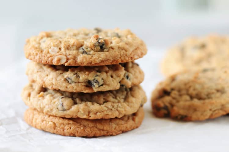 stack of copycat Otis Spunkmeyer oatmeal cookies