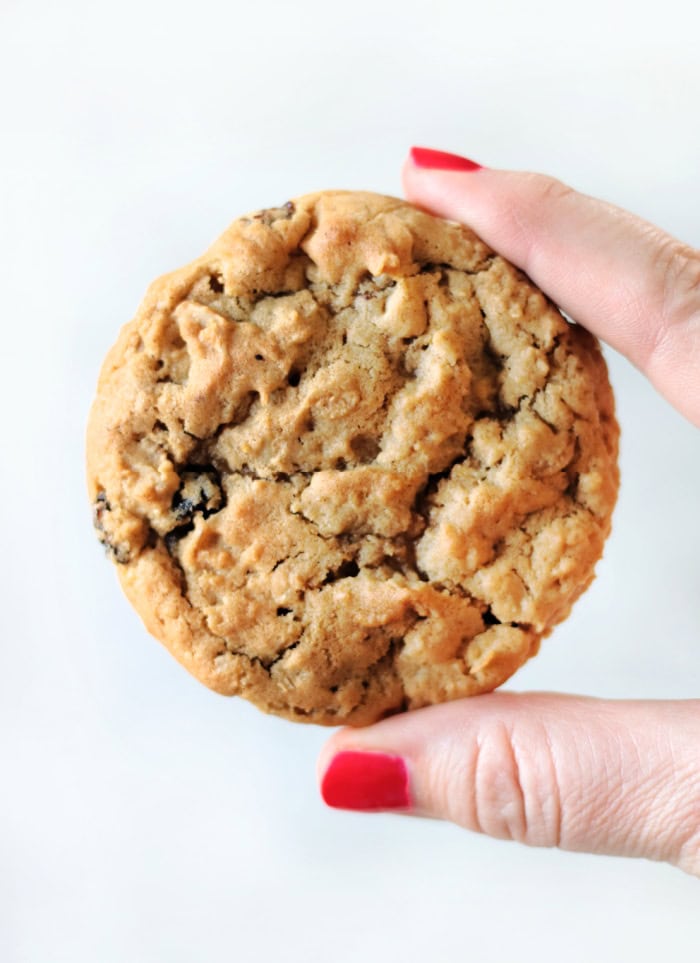 hand holding oatmeal raisin cookies