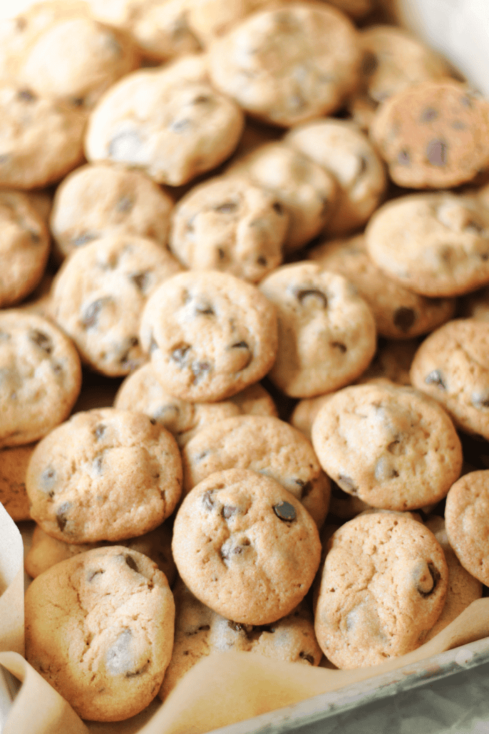 tray of copycat famous amos chocolate chip cookies