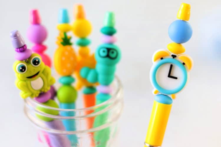 colorful beadable pens in jar