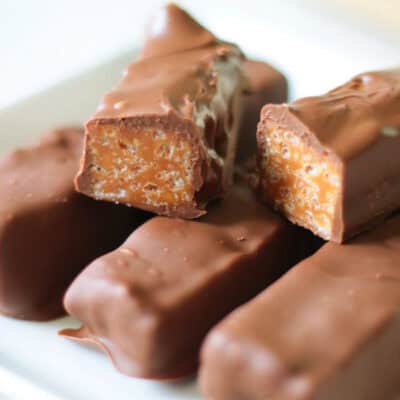 100 grand bars cut in half on plate