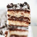 slice of ice cream cake on spatula