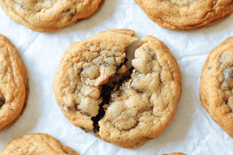 chocolate chip cookie broken in half