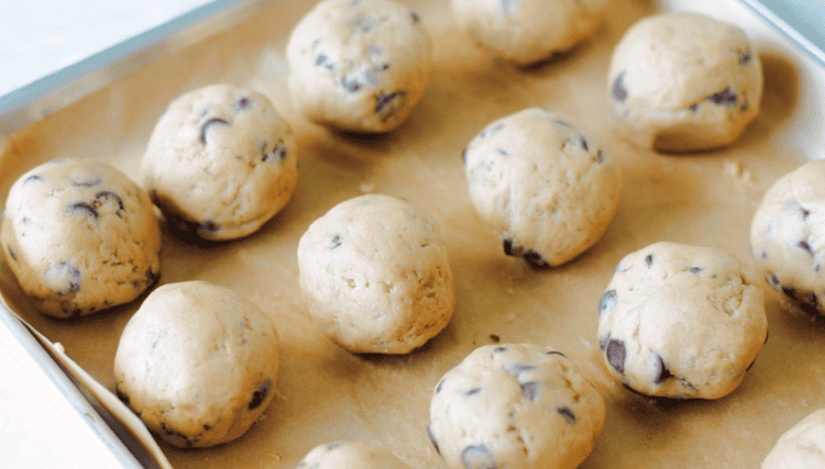 tray of chilled cookie dough balls