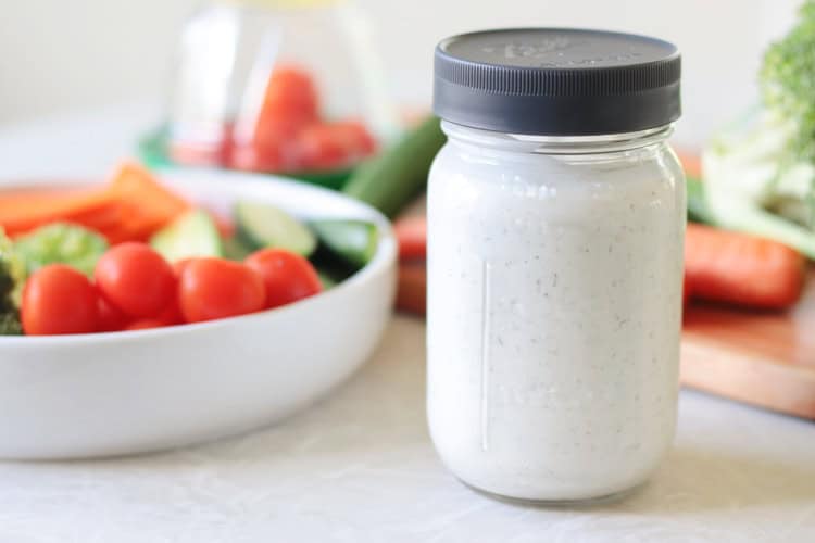 homemade restaurant style ranch dressing in jar with lid