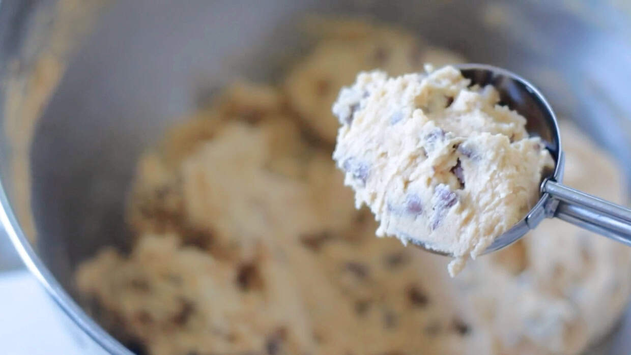 Cookie scoop of cookie dough.