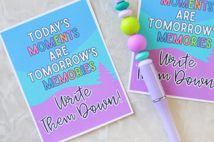 two printable journaling cards with beaded pen