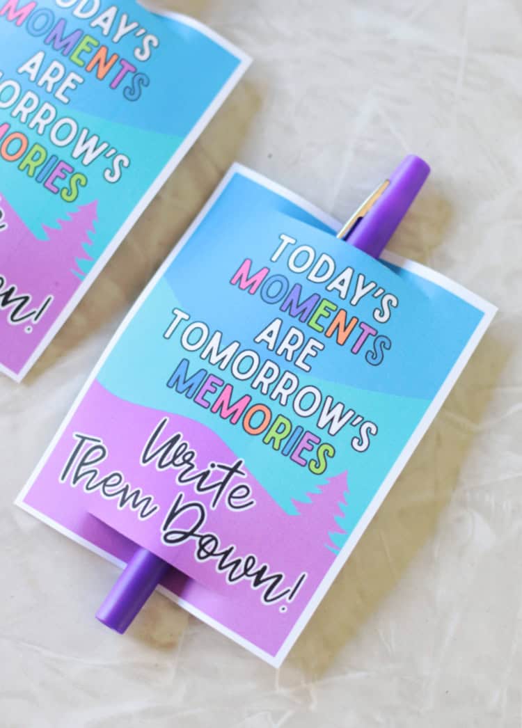 journaling handout with pen slid into slots