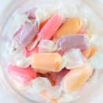Salt water taffy candies in pastel colors.