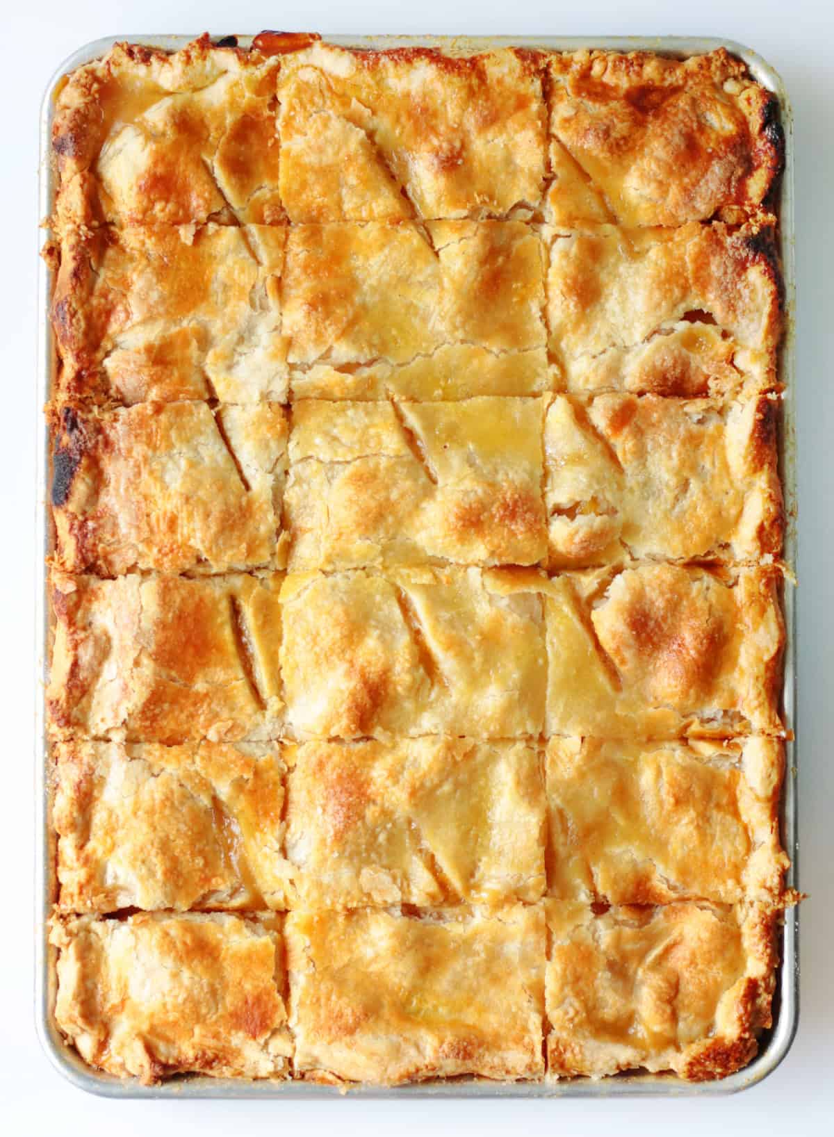 peach slab pie in sheet pan