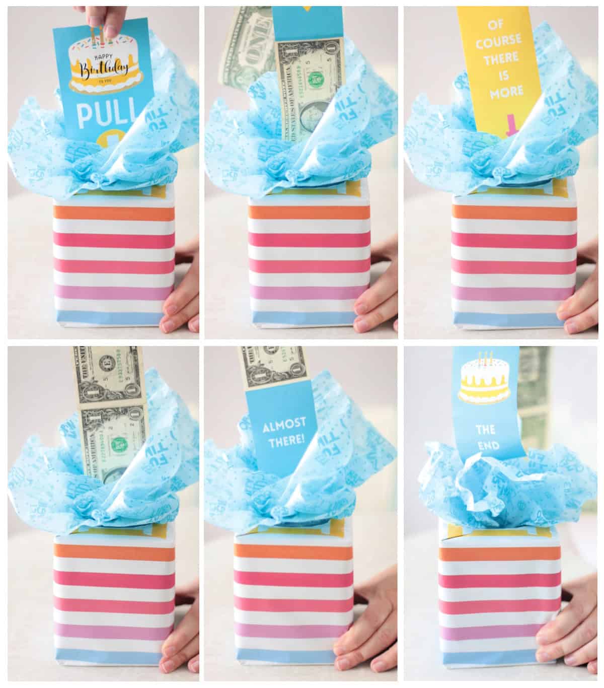 Hand pulling roll od dollar bills from tissue box.