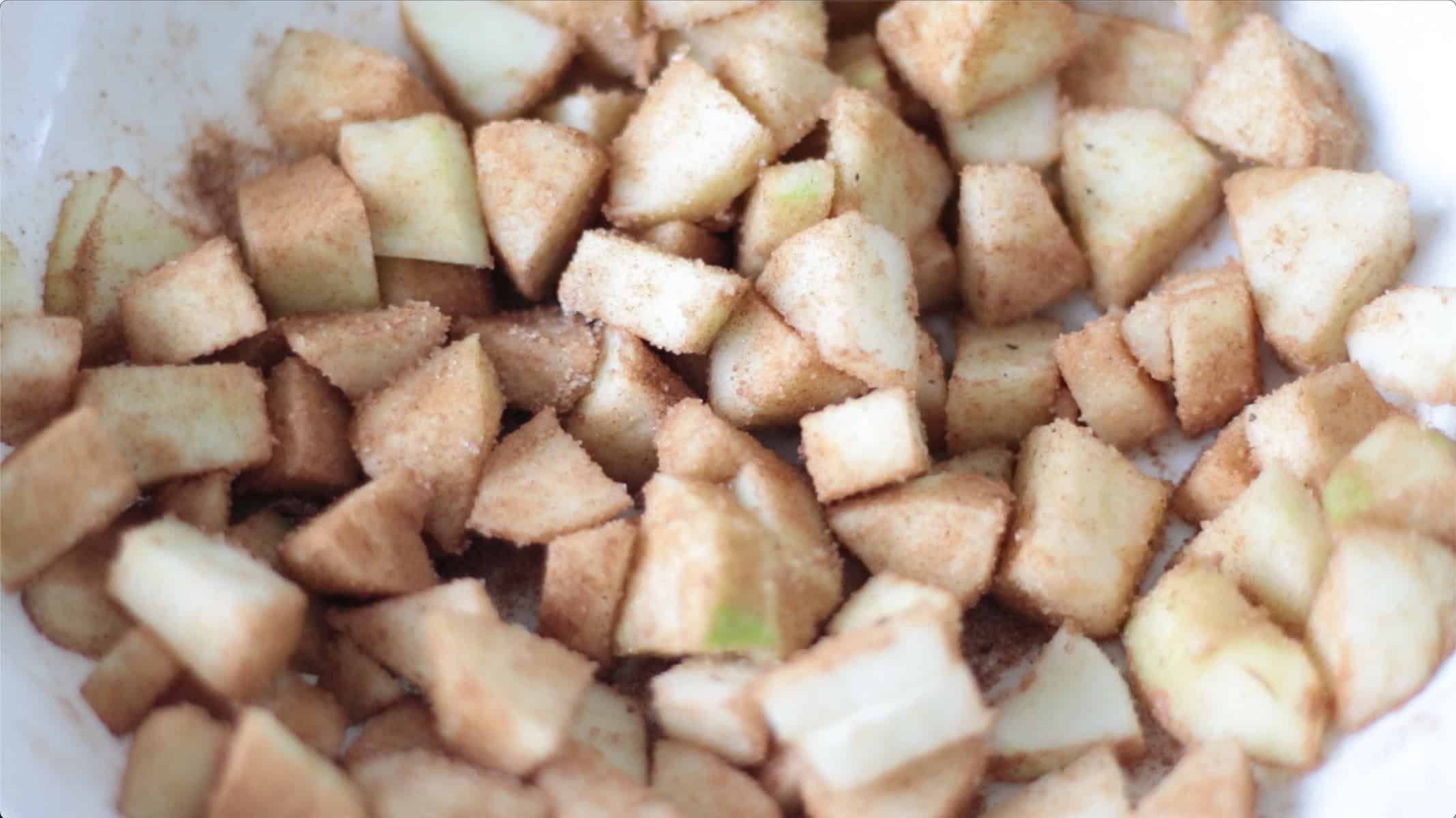 Chopped apples with cinnamon and sugar.