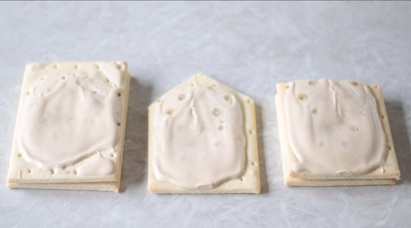 5 pop tarts cut into shapes for nativity stable.