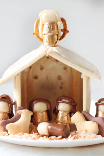 Pop Tart nativity scene on white plate.