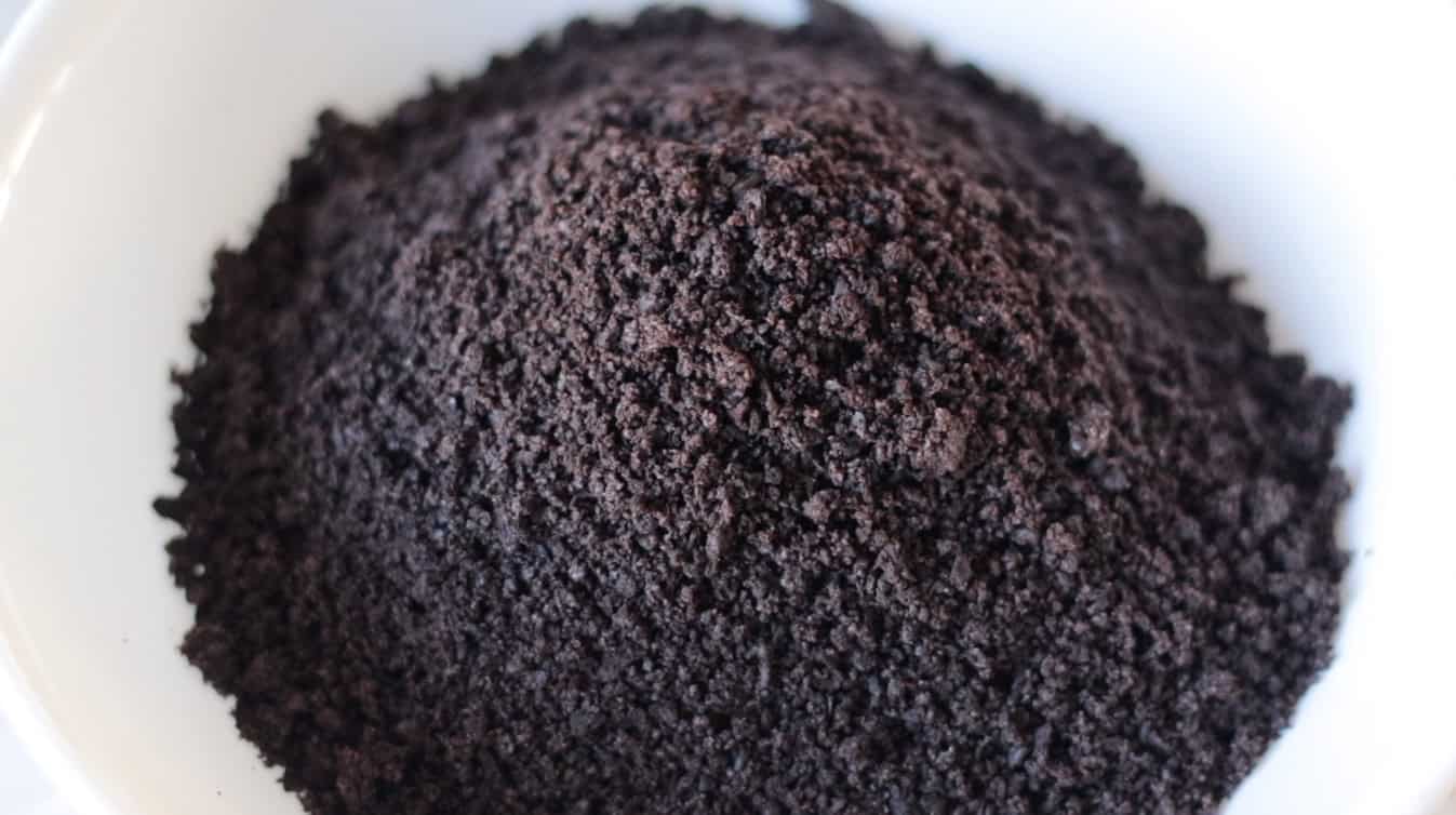 Bowl of crushed chocolate cookies.