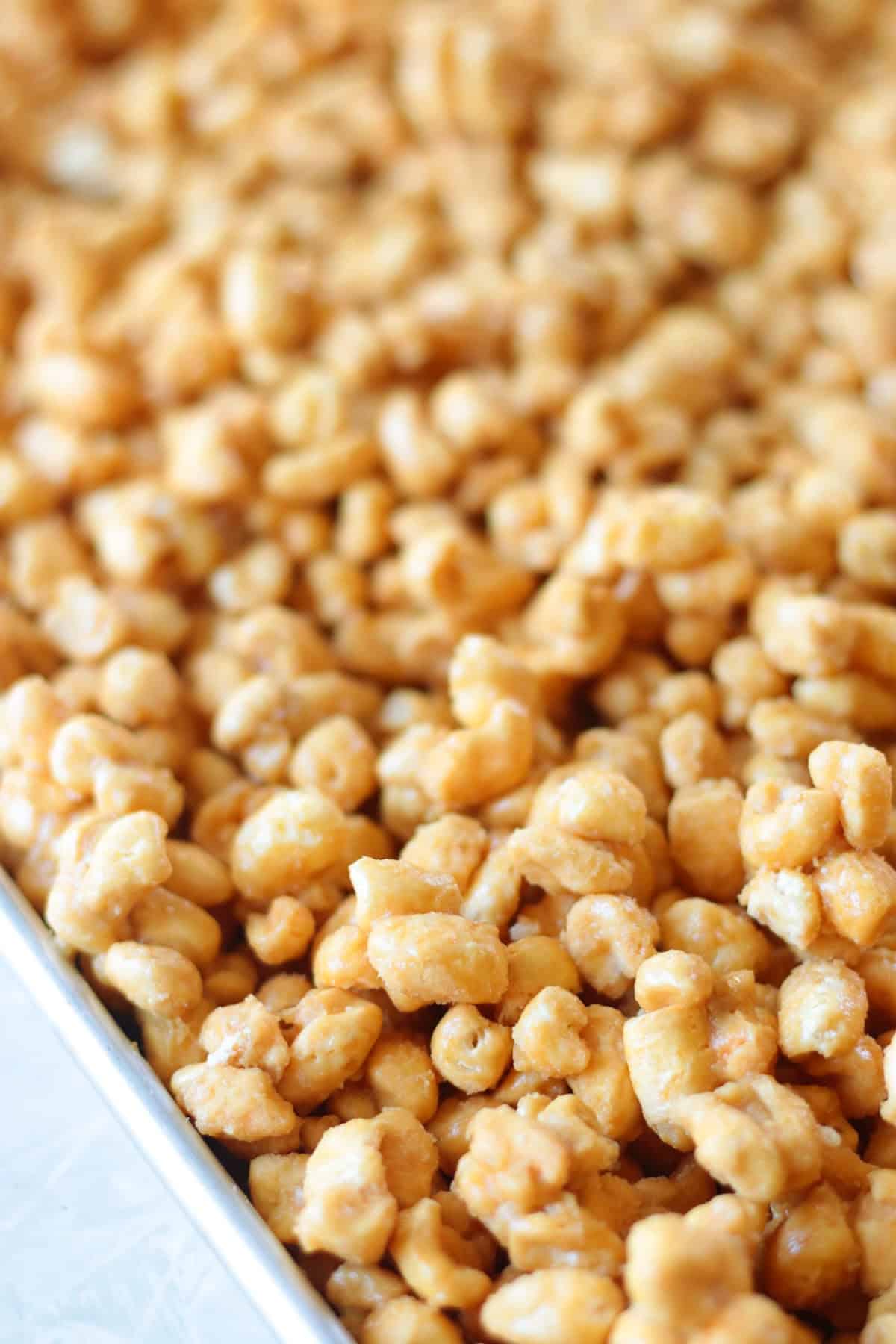 Sheet pan of beaver nuggets.