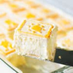 Slice of Chessmen banana pudding on a metal spatula.