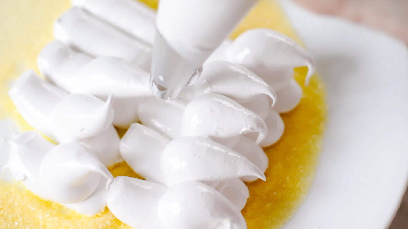 Marshmallow chicks piped into shapes.