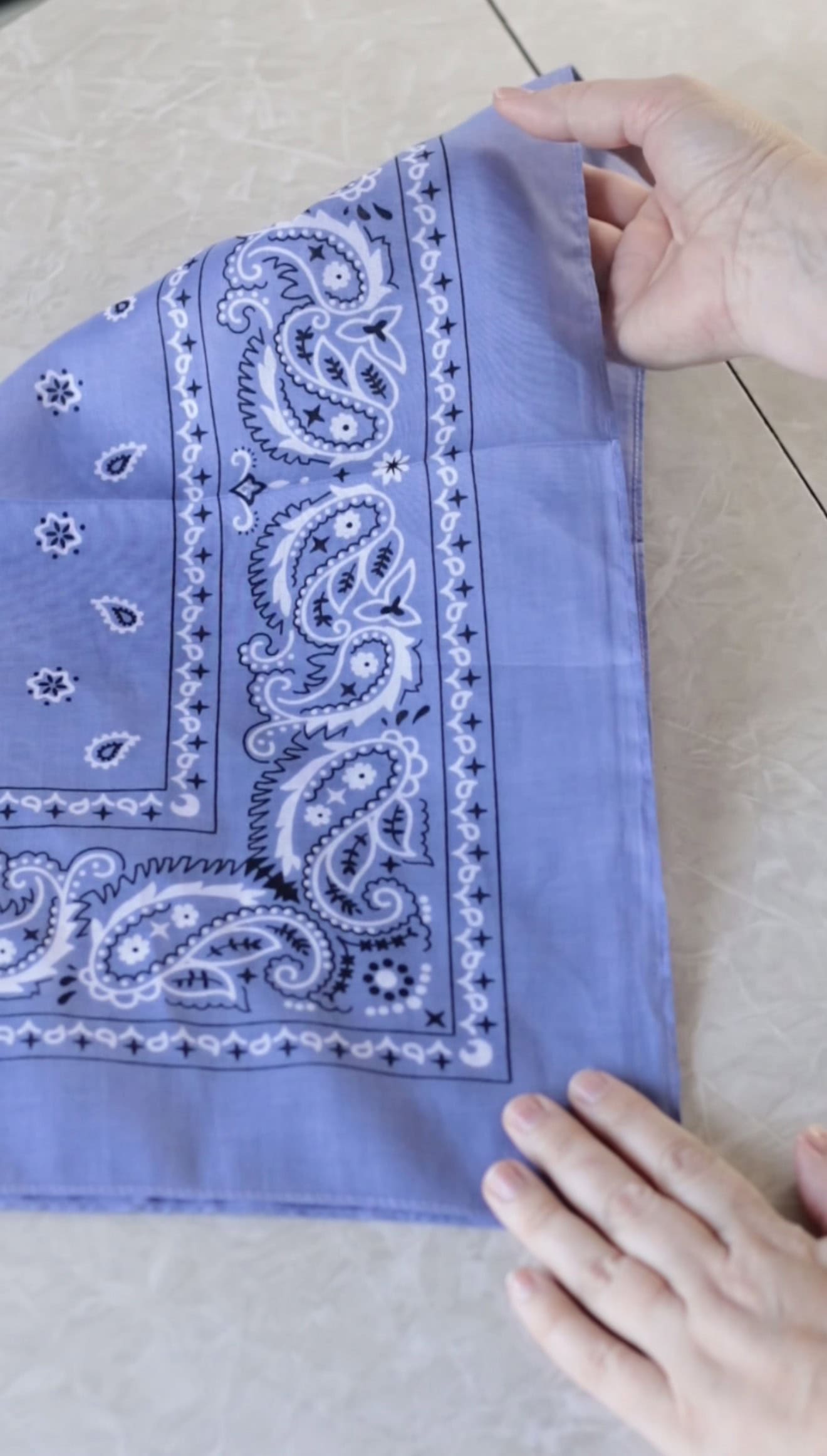 Bandana folded in half into a triangle.