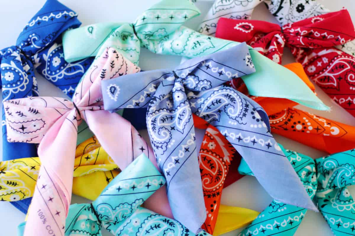 Stack of colorful bandana hair clips.