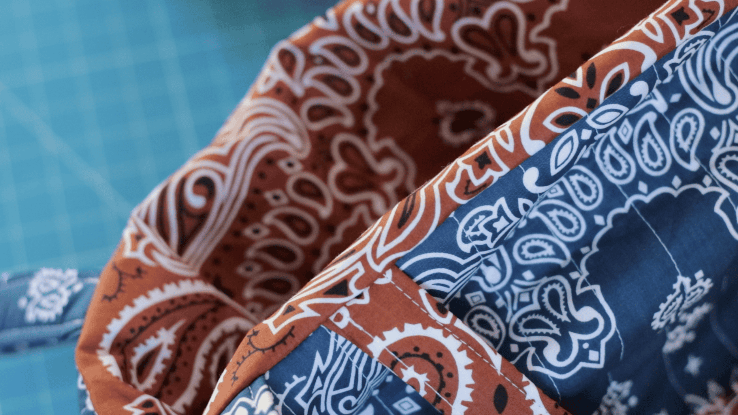 Bandana bag with lining pushed inside outer shell.