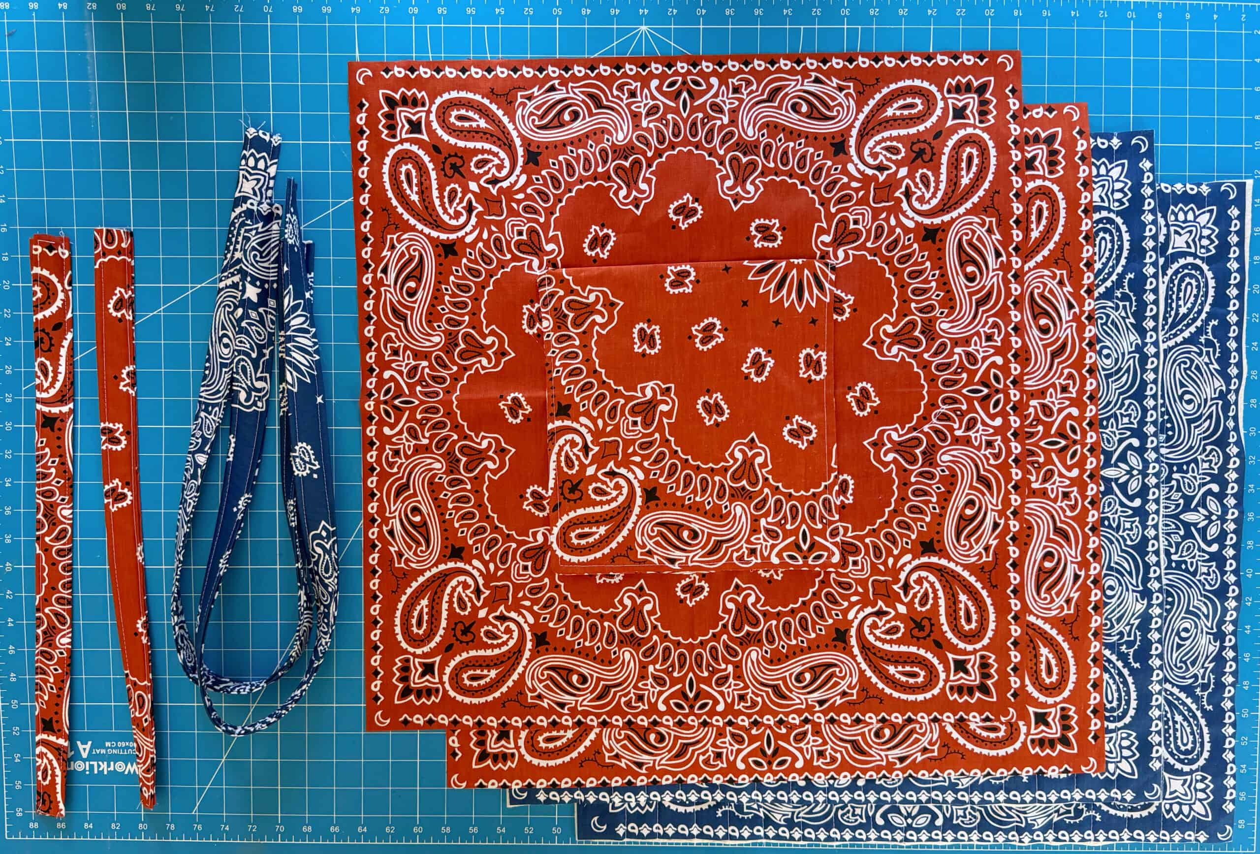 4 bag handles and 4 bandanas.