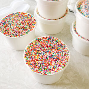 Dot cakes in dessert cups.