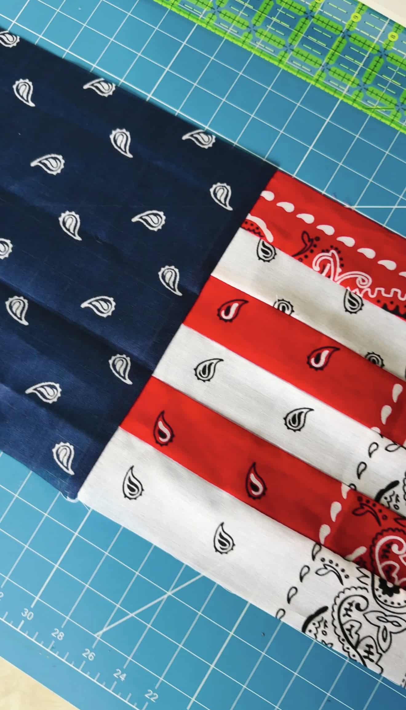 Top of flag pillow sewn together.
