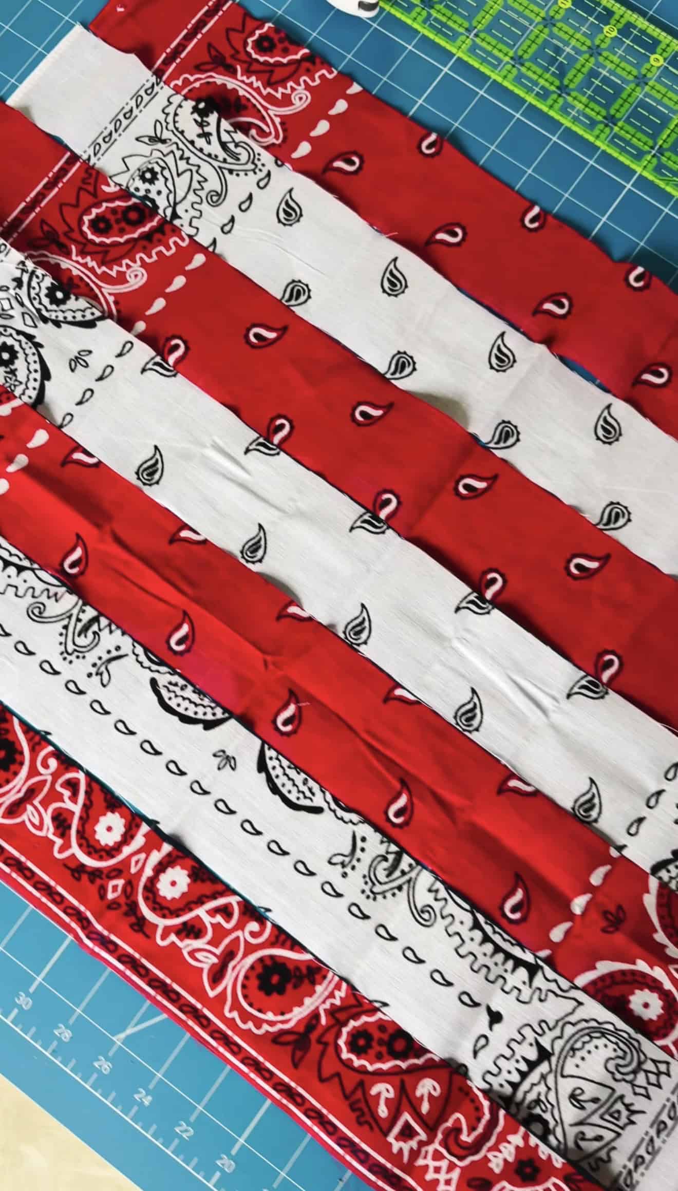 Rows or red and white bandanas sewn together.