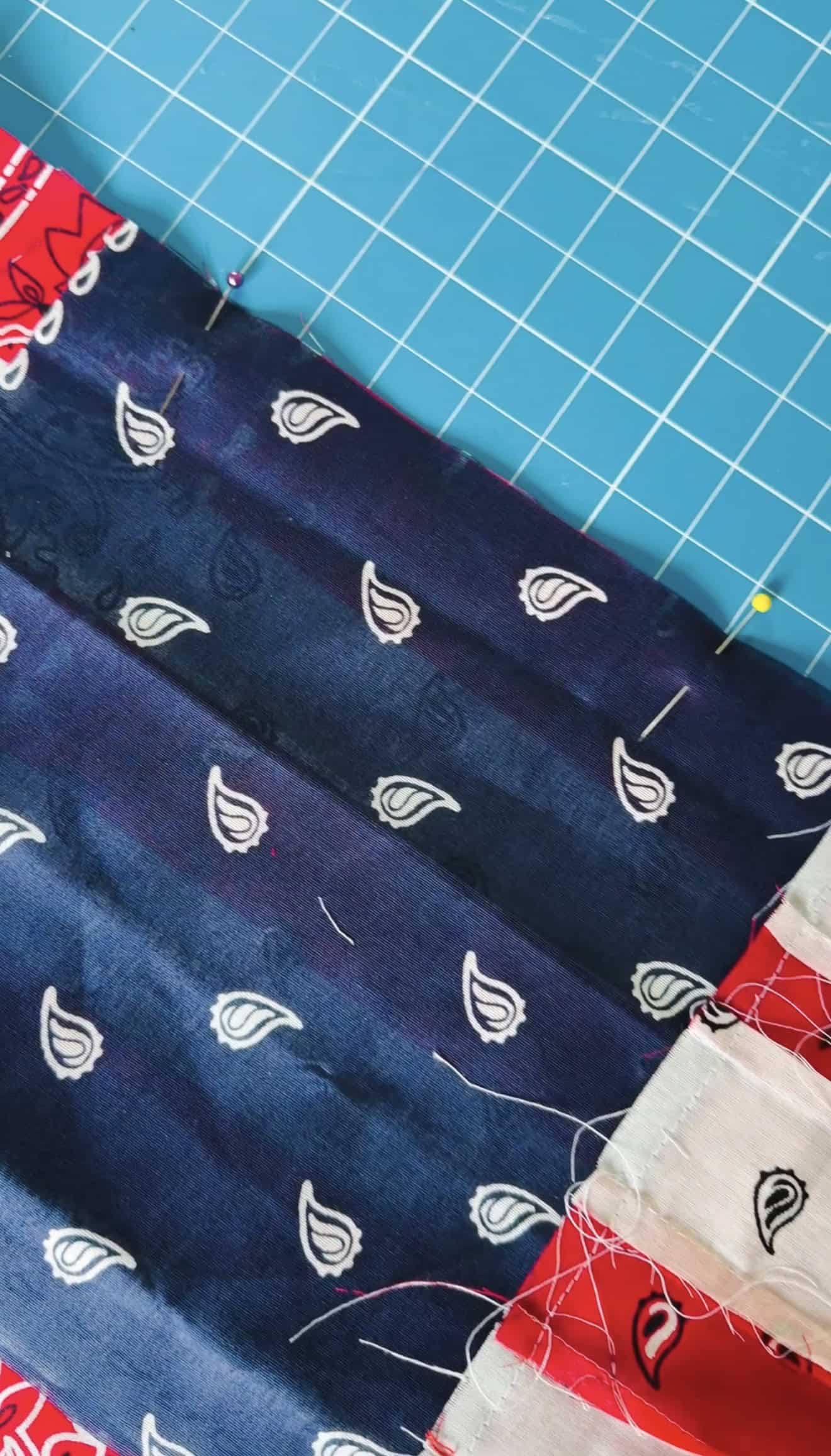 Top of bandana pillow pinned to bottom.