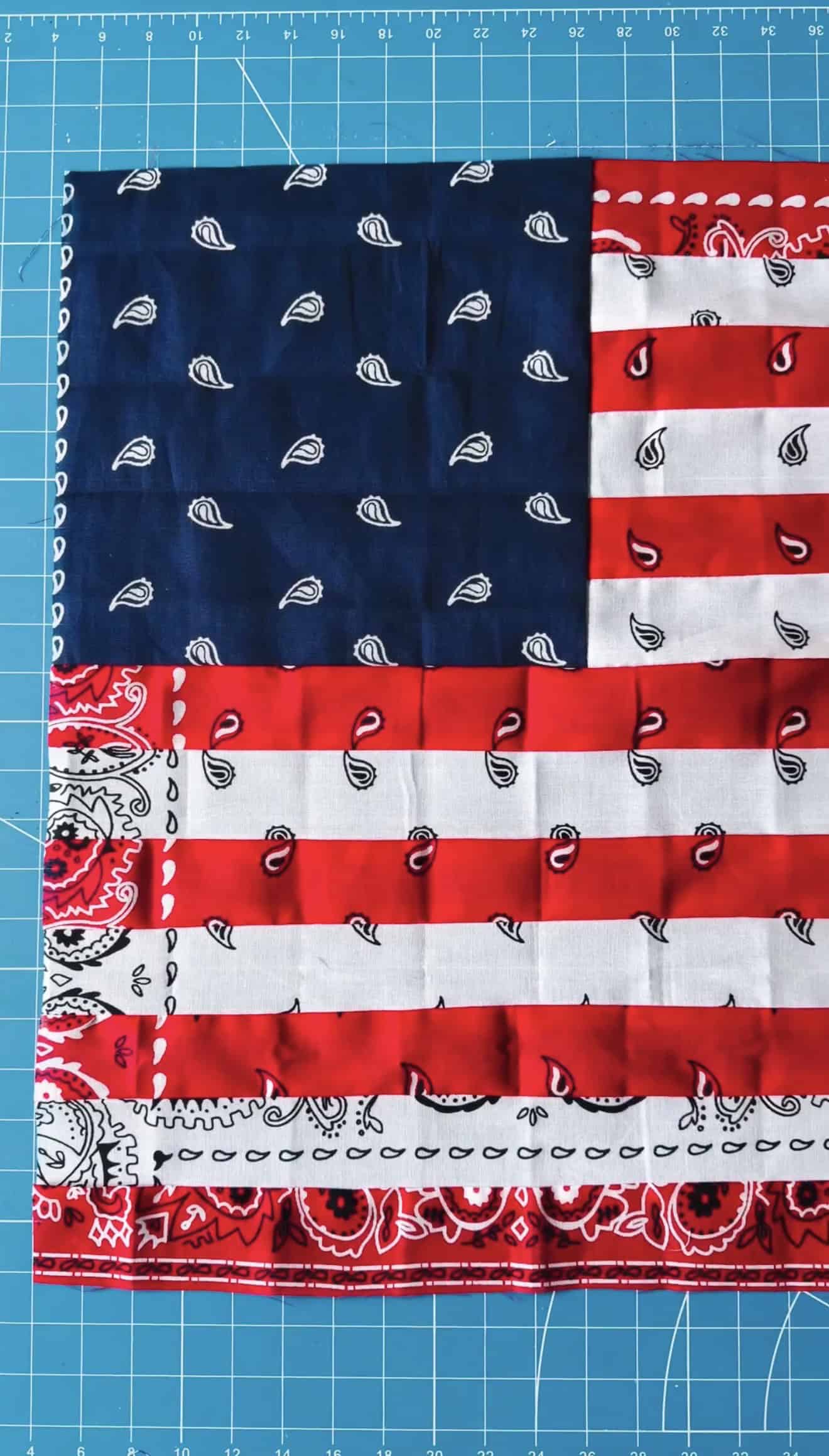 Flag pillow top sewn.