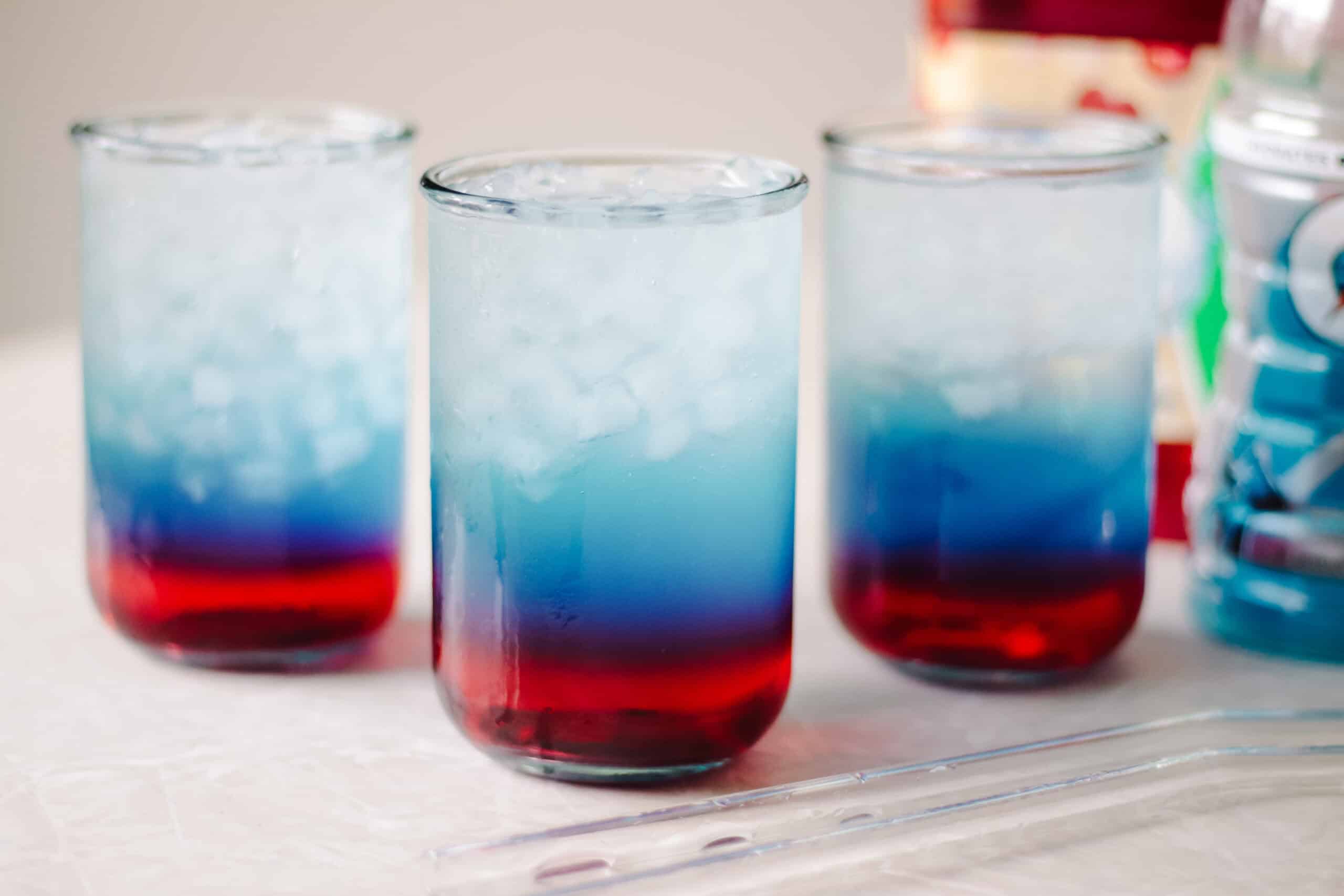 3 glasses of red, white and blue punch.