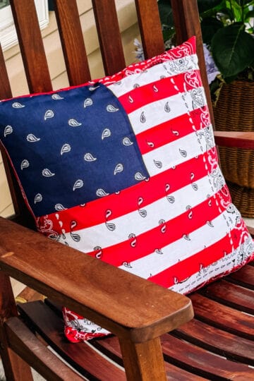 Bandana flag pillow on rocking chair.
