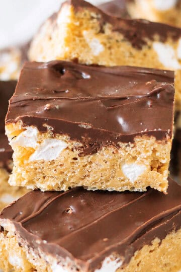 Marshmallow scotcheroos on a plate.