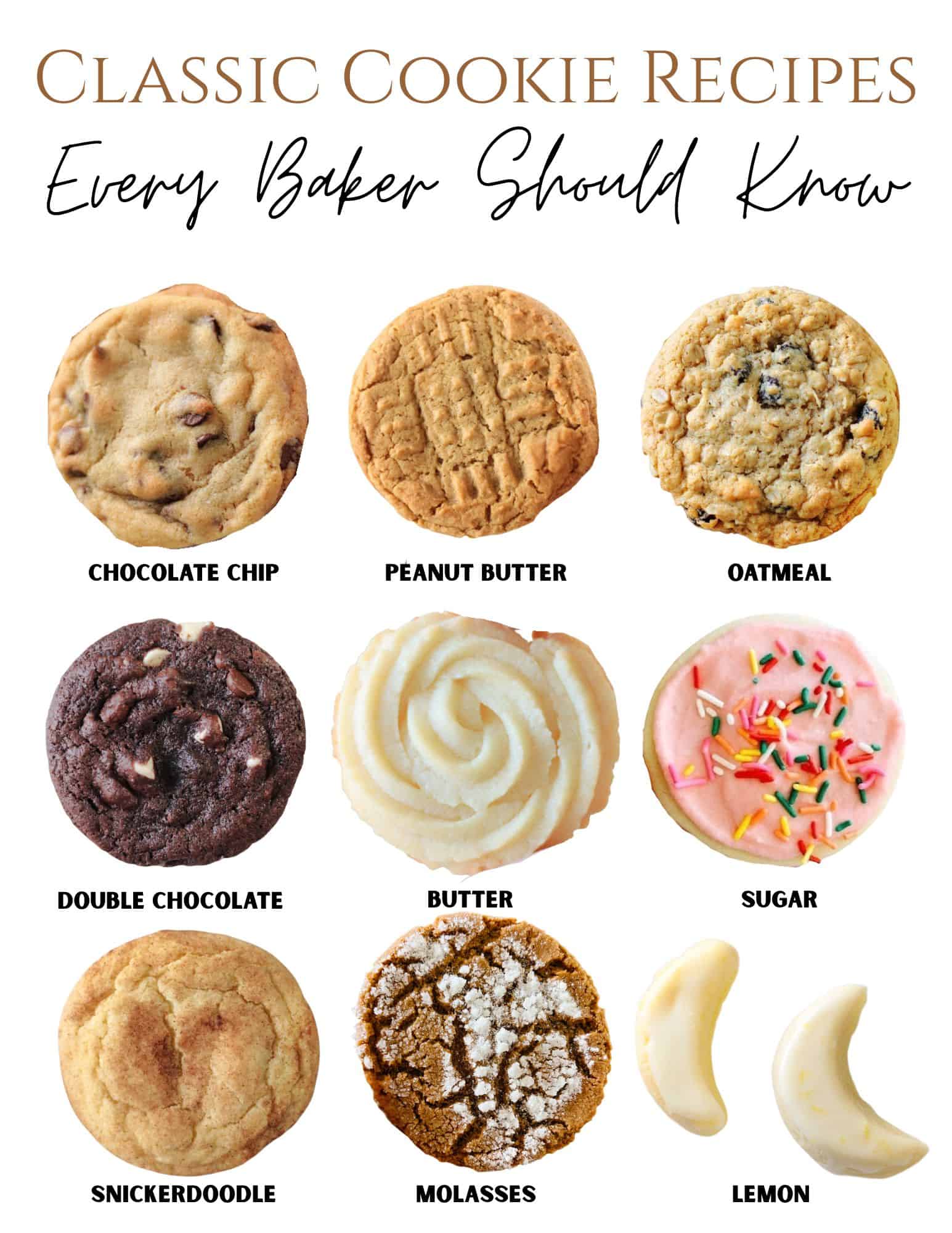 Collage of 9 different types of cookies.