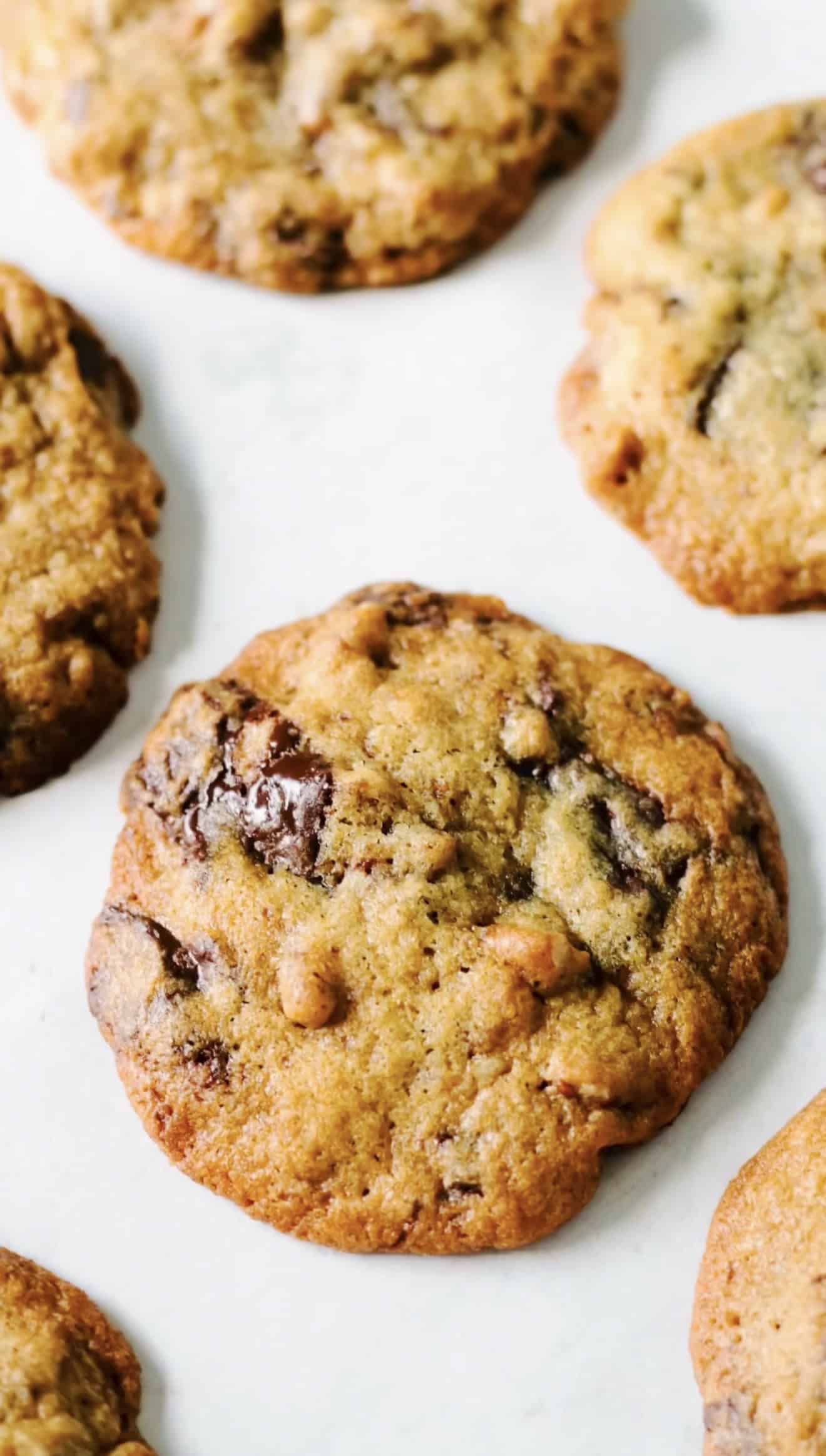 Ritz Carlton pecan chocolate cookies on parchment paper.